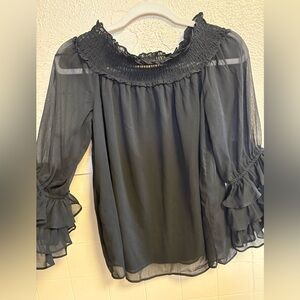 CeCe Black Sheer Ruffled Blouse